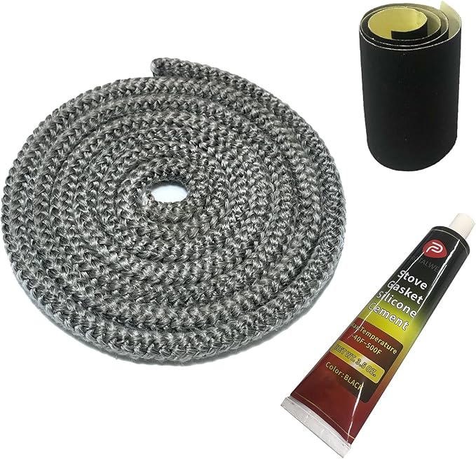 Wood Stove Gasket, 3/8" Wood Stove Door Gasket Kit, High Temperature Resistant Fiberglass Rope Replacement for Stove or Fireplace Doors, Grey Color