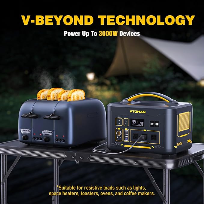 VTOMAN Jump1500X Portable Power Station, 828Wh LiFePO4 Battery Solar Generator with Jump Start, 1500W AC Outlet, 100W PD Type-C, Large Capacity Expandable to 2376Wh for Camping, RV Travel, Home Backup