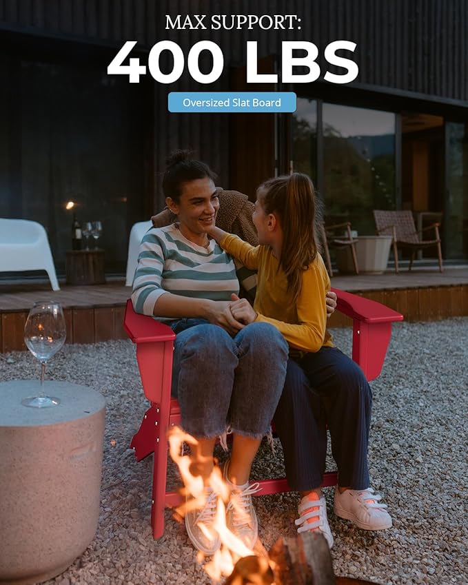 BRIOPAWS Adirondack-Chairs-Set of 4 | Fire Pit Chair | Oversized | HDPE Plastic | Weather Resistant | for Deck Outdoor Poolside Campfire | Red