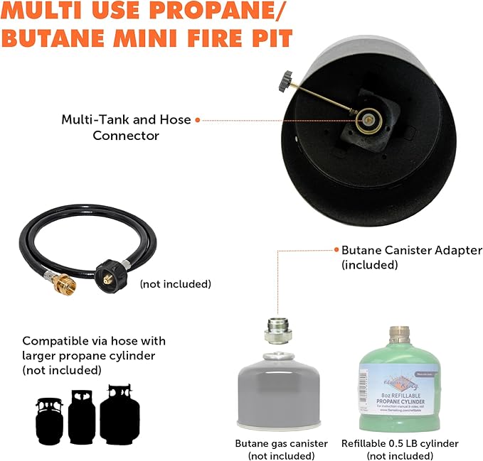 Flame King Mini Tabletop Fire Pit, Dual Fuel Propane and Butane, Smokeless Odorless Flame, Portable Great for Outdoor