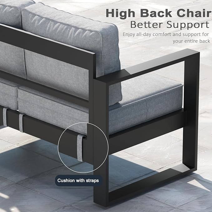 LayinSun 5 Pieces Aluminum Outdoor Patio Furniture Set, Metal Modern Conversation Sofa Set with Coffee Table and Washable Thick Cushions for Porch, Backyard, Deck