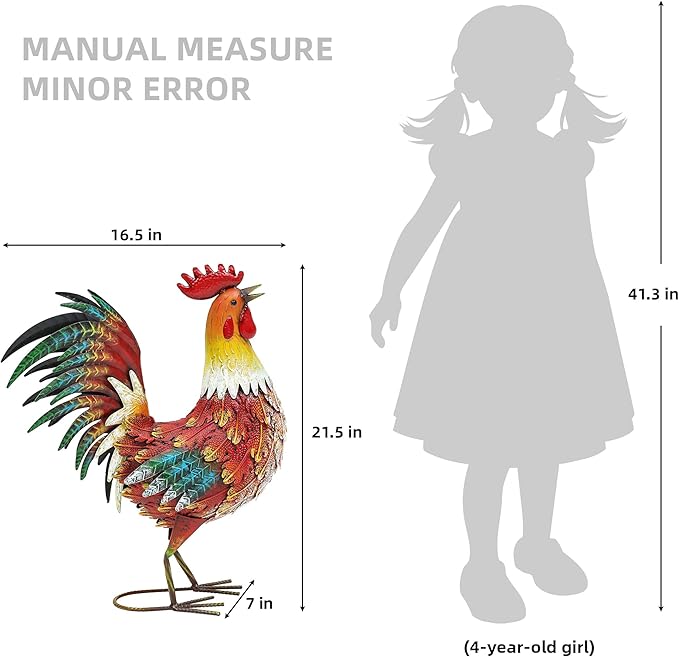 Ultym 21in Metal Rooster Yard Decor, Outdoor Garden Statues, Metal Chicken Sculpture for Backyard Garden Patio Kitchen Décor
