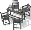 SERWALL Outdoor Bar Set - 4 Adirondack Bar Chairs & Bar Height Table with 1.6" Umbrella Hole, All-Weather HDPE Patio Furniture for Poolside, Backyard, Garden - Grey