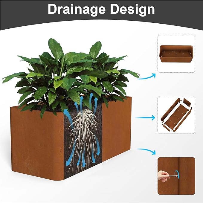 Corten Steel Planter Box 36" L x 15" W x 15" H,Large Rectangular Planter for Outdoor,Heavy Duty Modern Flower Plant Pot for Porch/Patio/Garden
