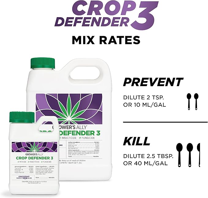Grower's Ally Crop Defender 3 - Ready-to-Use Miticide, Insecticide, Fungicide Control for Plants - OMRI Listed Natural Garden Safe Spray for Powdery Mildew, Spider Mites, Russet Mite Killer - 24 Oz