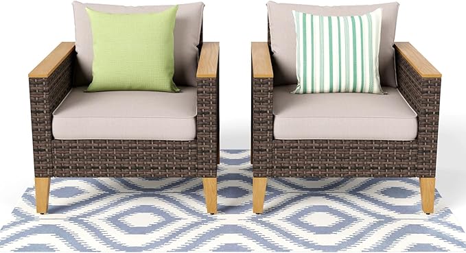 Sophia & William Outdoor Patio Furniture Set High Back Wicker Sofa All-Weather Patio Conversation Set Couch with Clips & 4" Thick Cushions Deck Porch Furniture, Beige