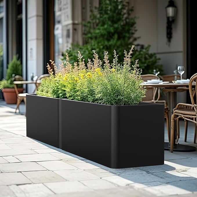 Metal Rectangular Planter Box 36" L x 15" W x 15" H,Large Planter for Outdoor Plants with 6 Drainage Holes for Commercial Residential Patio Deck Garden