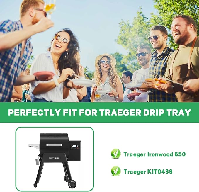 Stainless Steel Drip Pan Heat Baffle Replacement for Traeger Ironwood 650 Series, Drip Tray Compatible with Ironwood 650 Grill/Traeger KIT0438 Pellet Smoker Grills Parts/Drip Tray Liners BAC506