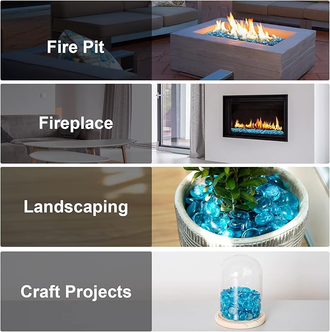 Stanbroil 10-Pound Fire Glass Beads - 1/2 inch Luster Fire Glass Drops for Fireplace Fire Pit | Gas Log Sets | Landscaping | Fish Tank, Caribbean Blue Luster