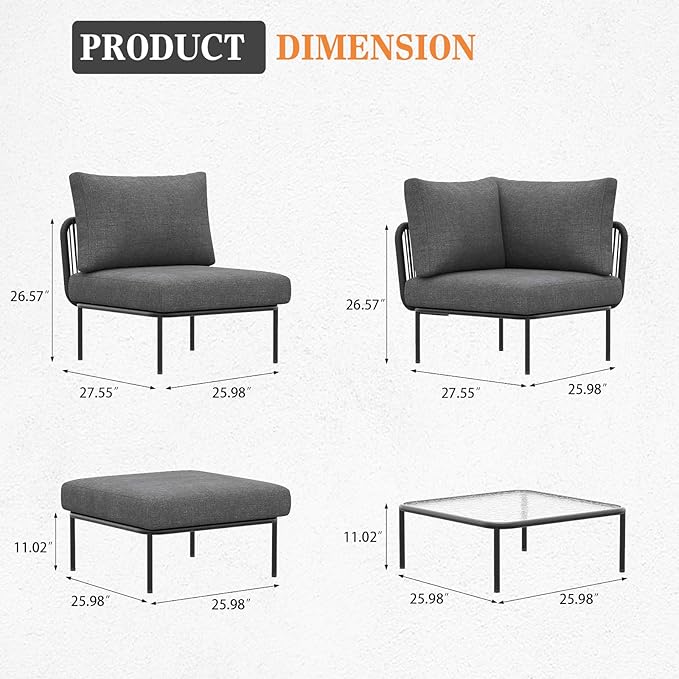 9 Piece Modern Outdoor Rope Wicker Sectional Patio L-Shaped Conversation Sofa Set Deep Seating with Thick Cushions