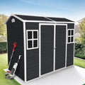 8x4ft Resin Outdoor Storage Shed with Floor and 2 Windows, Plastic Sheds & Outdoor Storage Clearance for Patio Furniture,GardenTools, Bike Accessories and Lawn Mower, Carbon Black