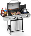 3-Burner Propane Gas Grill with Side Burner,Stainless Steel BBQ Grill with Porcelain-Enameled Cast Iron Grates,37000 BTU Barbecue Grill, Suitable for Patio,Camping,Outdoor Cooking