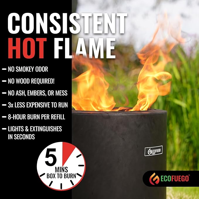 El Campo Portable Wax-Burning Fire Pit – Clean-Burning, No-Wood Fuel with 8-Hour Wax Refill – Compact and Durable for Camping, Travel, and Outdoor Use – Matte Black Finish