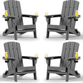 Folding Adirondack Chair 4 Pack, HDPE All-Weather Fire Pit Chairs, Plastic Adirondack Chairs with 2 Cup Holder, Outdoor Lawn Chair for Patio Garden (Grey)