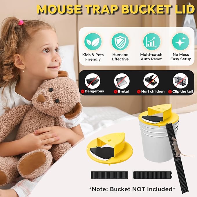 Mouse Trap Bucket Lid, 5 Gallon Bucket Lid Mouse Rat Trap, Multi-Catch, Auto Reset, Reusable Mice Trap Lid for Indoor Outdoor Use (4)