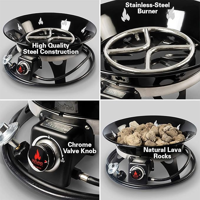 Outland Living Portable Propane Fire Pit, 21-inch, 58,000 BTU with Fire Pit Cover & Carry Kit, Smokeless Gas Firebowl | Perfect for Camping, Patio, Backyard, Tailgating, Deck, RV| Black 863 Cypress