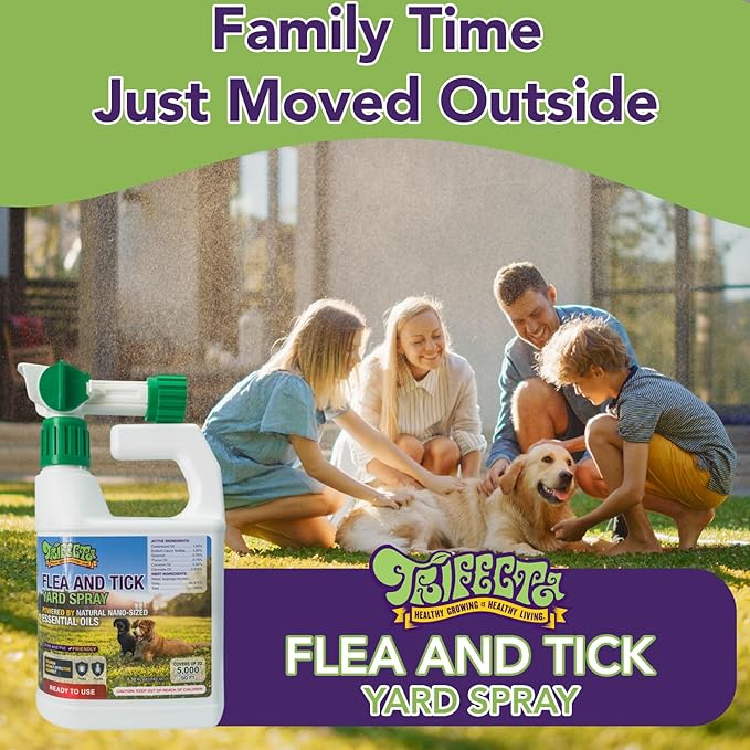 Trifecta Flea and Tick Ready to Use Outdoor Spray for Yards | All Natural Flea and Tick Prevention for Yards with Essential Oils | Pet and Family Safe | Hose-End Sprayer for up to 5,000 Sq Ft