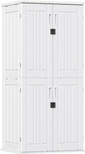 Outdoor Storage Cabinet with 4 Shelves,31.5" x 23.23" x 66.22" White Waterproof Shed,Waterproof Resin Vertical Tool Shed, Lockable 30 cu.ft. Storage Shed for Patio, Garden, Yard, White