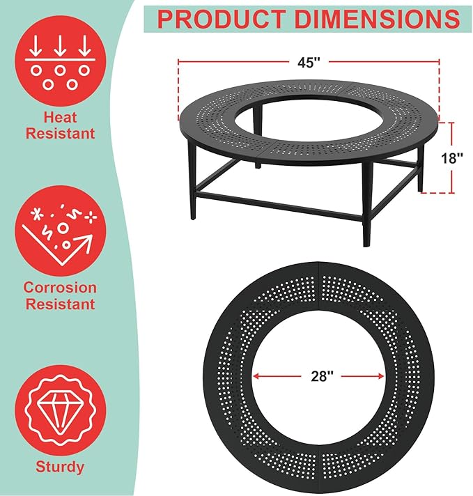 Fire Pit Surround Tabletop for Solo Stove Yukon/Bonfire/Tiki Accessories, Smokeless Fire Pit Table & Dust Cover for Solo Stove and Other Wood Burning, Powder-Coated Steel Stove Table Surround,45 Inch