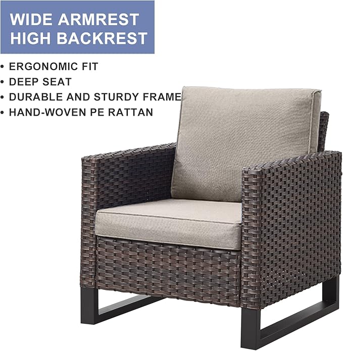 HUMMUH 8 Piece Patio Furniture All Weather 6-Seater Outdoor Sectional Sofa with Patio Swivel Chairs and Outdoor Chairs Ottomans for Porch,Garden,Backyard,Deck(Brown/Grey)