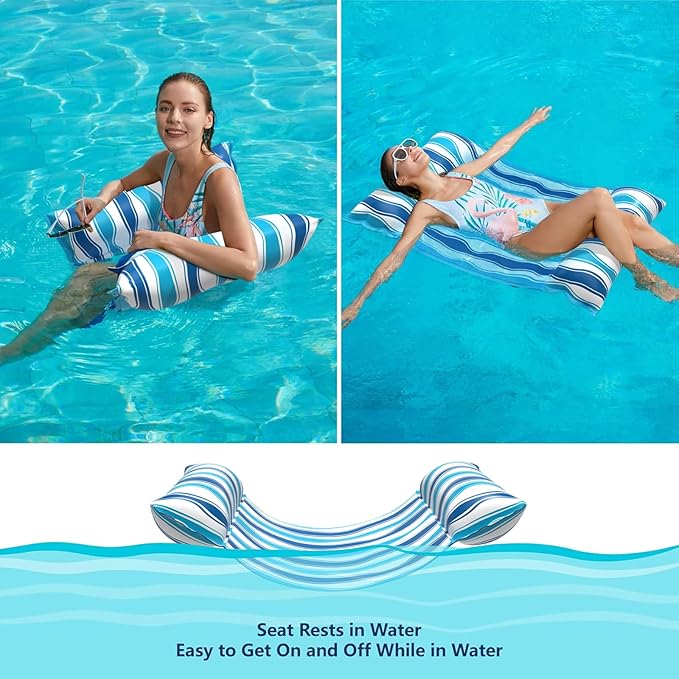 Jasonwell Water Hammock Pool Floats - Fabric Inflatable Pool Hammock Float Floaties 4 in 1 (Saddle Lounge Chair Drifter) Lake Beach Floating Loungers Swimming Pool Rafts Toys for Adults