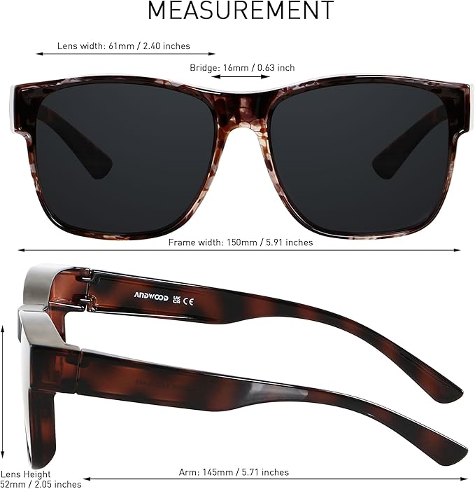 ANDWOOD Fit Over Glasses Polarized Sunglasses for Women Men Oversized Square Shades UV400 Protection