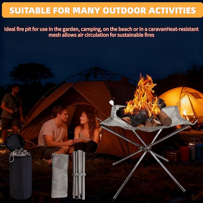 Portable Fire Pits,22 inch Camping Fire Pit Kit- Foldable Large Upgrade 304 Stainless Steel Mesh with Fire Pit Mat and Carry Bag,Perfect for Backyard,Garden,Picnic Campfire, Outdoor Hiking