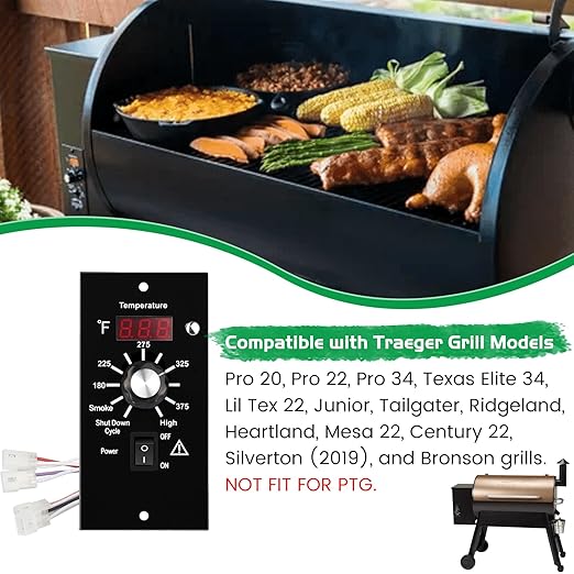 Control Panel Replacement for Traeger BAC236 Controller Digital Elite Thermostat BAC365 Wood Pellet Smoker with 7" RTD Temperature Probe Sensor BAC194 Grill Accessories