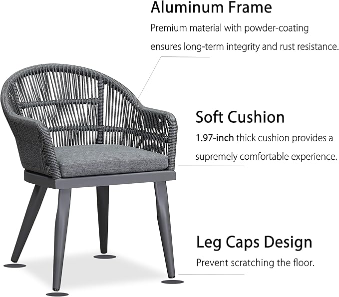 PURPLE LEAF 9 Pieces Patio Dining Set with Outdoor Aluminium Square Dining Table and Woven Rattan Chairs Modern Metal Furniture Cushions Sets for Garden Yard Indoor Decor Kitchen Grey