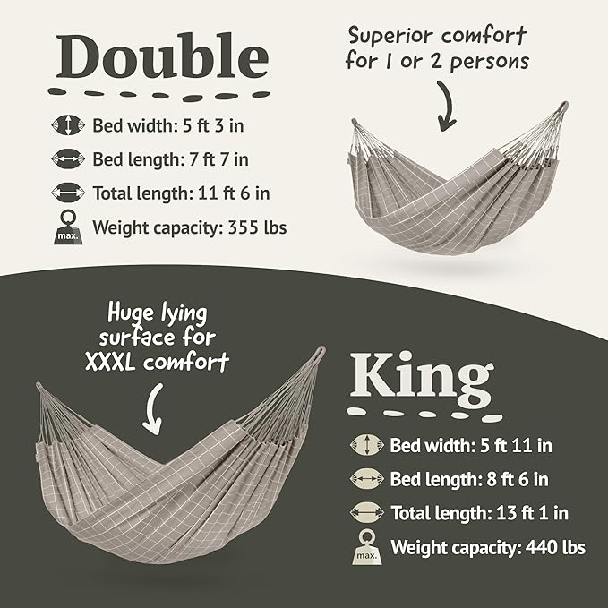 LA SIESTA Brisa Classic Hammock, Handmade, Weather-Resistant, Tear-Resistant Hammock for Indoor & Outdoor Relaxation, Size-King - Almond