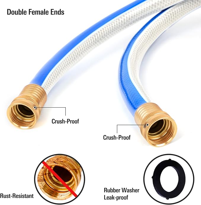 Short Lead-in Garden Hose 3/4 in. x 5 ft. -Heavy Duty Durable Flexible Lightweight Water Pipe for Commercial Use, Reel Cart & Equipment Connection -Kink Free, No Leaking, Female to Female Fittings