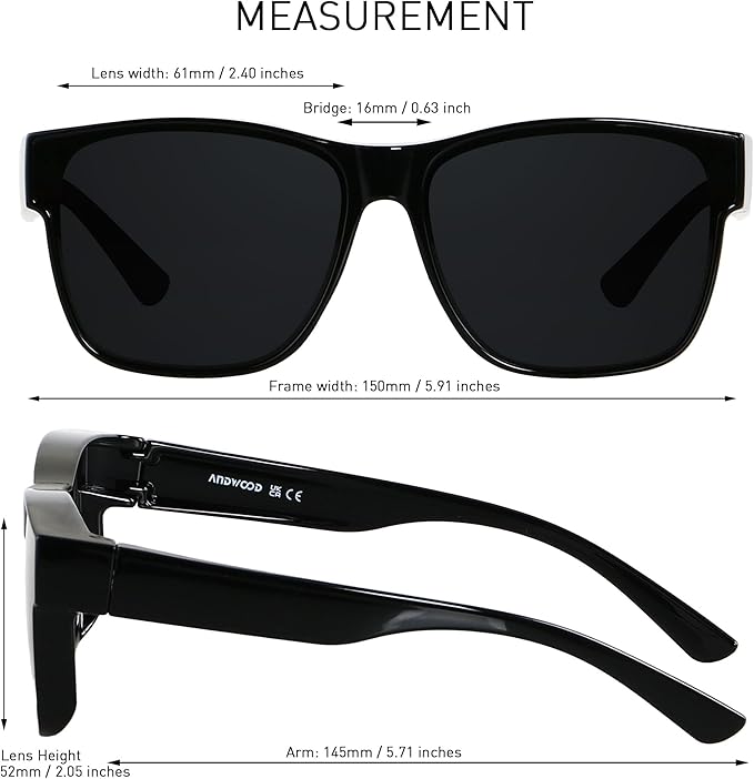 ANDWOOD Fit Over Glasses Polarized Sunglasses for Women Men Oversized Square Shades UV400 Protection