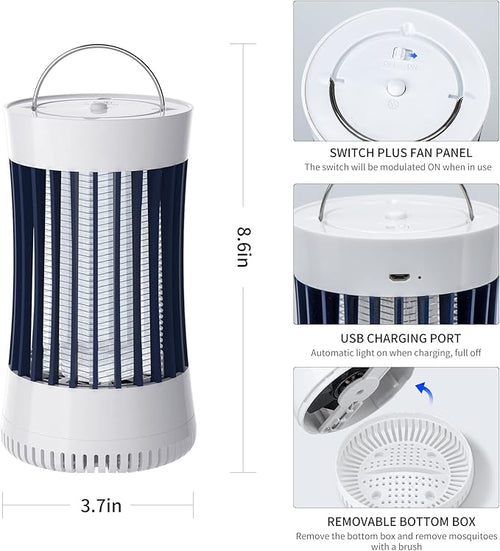 2 Packs Indoor Electric Bug Zapper with Fan, 2-in-1 Plug-in 1500V High Voltage Mosquitoes Killer with Hanger, Small Fly Insects Lamp Trap Catching Moth Gnat Fruit Flies, White & Black