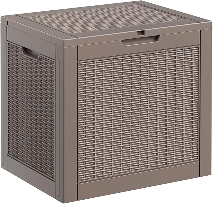 31 Gallon Deck Box Large Outdoor Storage for Patio Furniture,Outdoor Cushions,Garden Tools and Pool Supplies,Waterproof,Resin,Lockable(Grey)