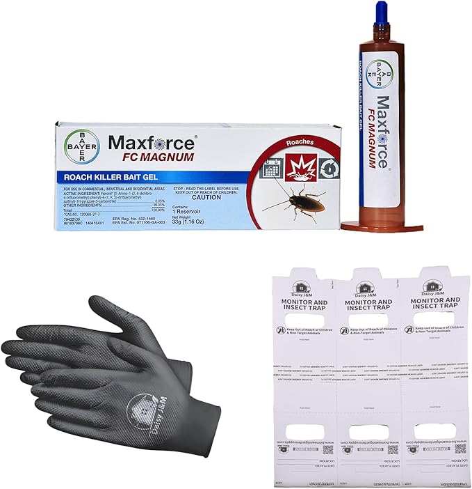 Bayer Maxforce FC Magnum Roach Gel + 1 Pair of Gloves and 3 Insect Monitors