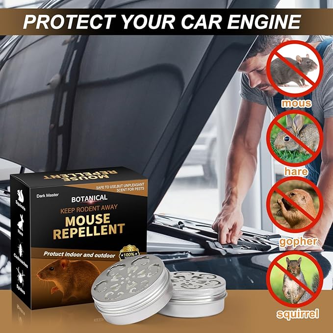 Rodent Repellent for Car Engines,6 Pack Mouse Repellent Peppermint Oil - Keep Mice Out of Home,Car,Garage & Attic, Safe for Humans and Pets