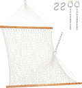 Lazy Daze Hammocks 12FT Double Rope Hammocks, 2 Person Hand Woven Cotton Hammock with Spreader Bar for Outside, Patio, Poolside, FIT 13-15 Foot Stand, Max 450 Lbs, Natural, 141 x 57 inches