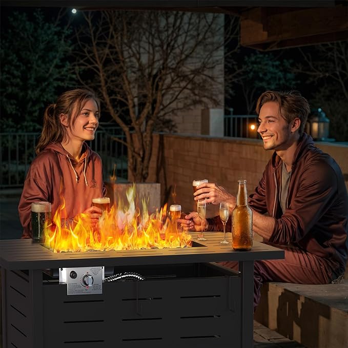 Aoxun 41 Inch Propane Fire Pit–50,000 BTU Gas Fire Pit Table with Removable Lid & Lava Rocks, Rectangle Firepit Table for Outside, Patio, Deck, Backyard, Black