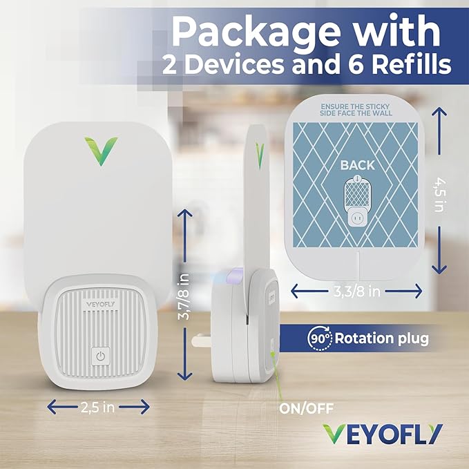 VEYOFLY Fly Trap Indoor, Fruit Fly Traps for Indoors Flying Insect (2 Device + 6 Refills) Gnat Traps for House Indoor, Bug Zapper Indoor, Gnat Killer Catcher & Fruit Fly Killer Light Plug in