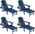 Adjustable Adirondack Chair with Retractable Ottoman Set of 4, HDPE Folding Adirondack Chair with Cup Holder, All Weather Fire Pit Chair for Outdoor.