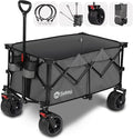 Sekey 220L Collapsible Foldable Wagon with 330lbs Weight Capacity, Heavy Duty Folding Utility Garden Cart with Big All-Terrain Beach Wheels & Drink Holders. Grey