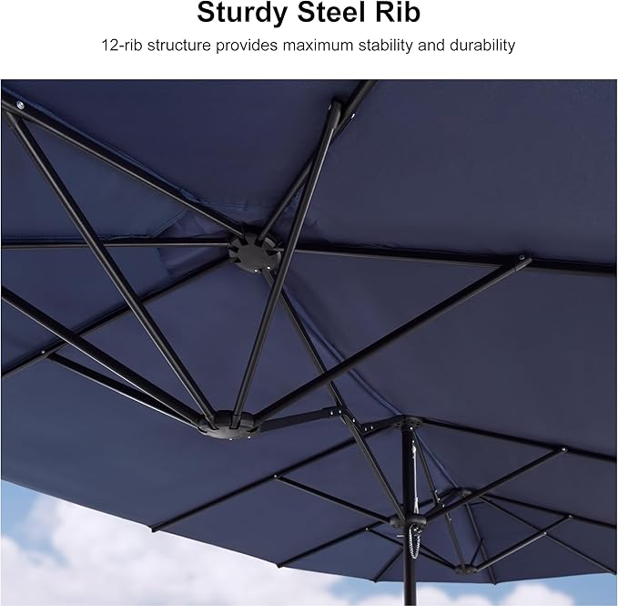 PURPLE LEAF 13ft Patio Market Umbrella with Base Double-Sided Rectangle Outdoor Table Sun Umbrellas with Crank 12 Heavy Duty Sturdy Ribs for Pool Beach Deck Backyard Navy Blue