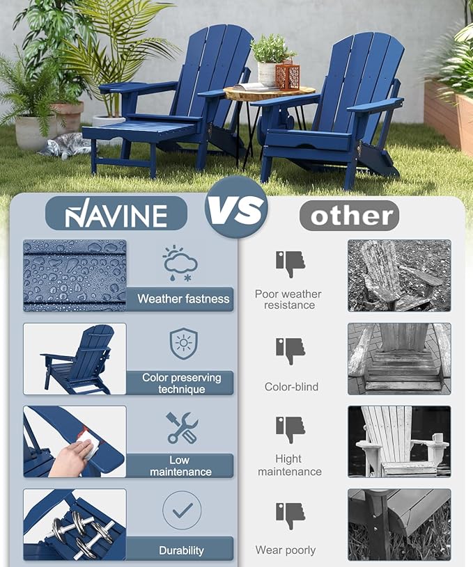 Adjustable Adirondack Chair with Retractable Ottoman Set of 6, HDPE Folding Adirondack Chair with Cup Holder, All Weather Fire Pit Chair for Outdoor.