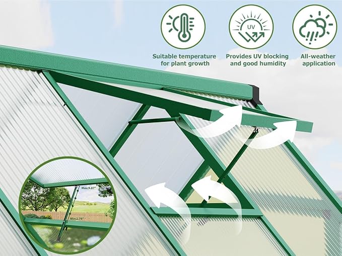 GAOMON 6x7 FT Outdoor Greenhouse with Roof Vent - Heavy Duty Aluminum Polycarbonate Greenhouse, Easy Assembly, Lockable Door, for Patio, Backyard, Garden