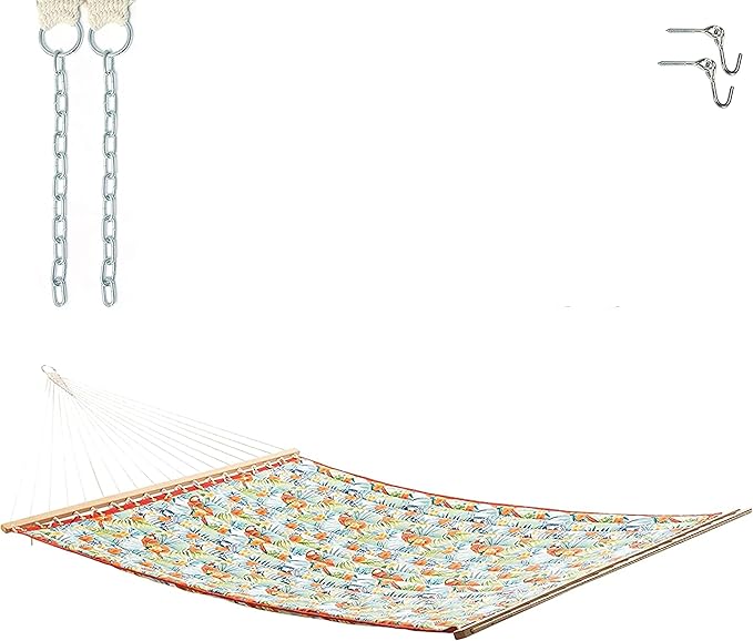Castaway Living Large Floral Print Quilted Polyester Hammock – 12 ft. x 55 in., 350 lb Capacity, Free Extension Chains & Tree Hooks – Perfect for Garden, Patio & Outdoor Lounging