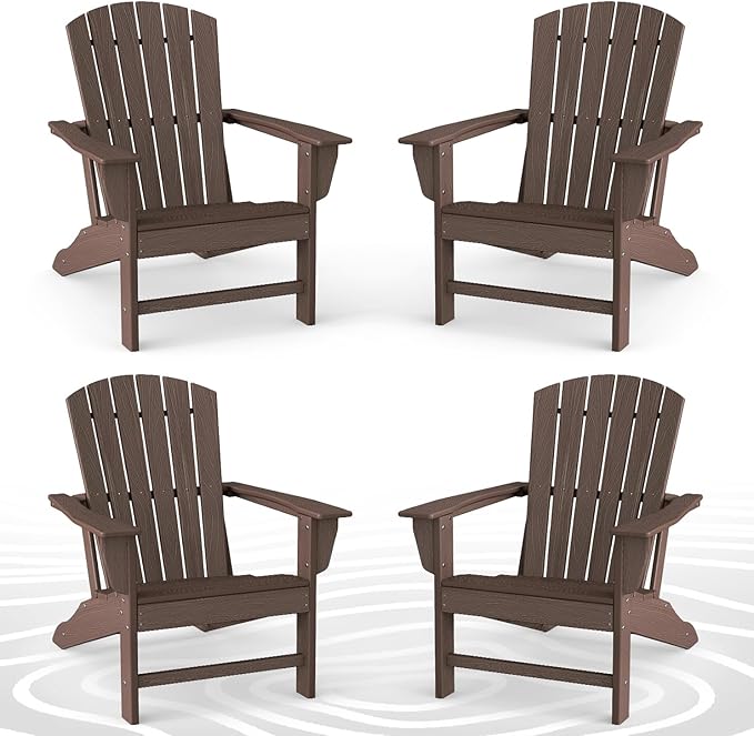 BRIOPAWS Adirondack-Chairs-Set of 4 | Brownwood Grain |Fire Pit Chair | Oversized | HDPE Plastic | Weather Resistant | for Deck Outdoor Poolside Campfire