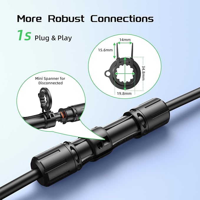 Bateria Power 40Ft 8AWG Solar Panel Extension Cable, 10mm² Twin Wire Conductor Parallel Solar Wire Adapter Kit with Waterproof Female & Male Solar Connectors for RV, Marine, Photovoltaic Systems