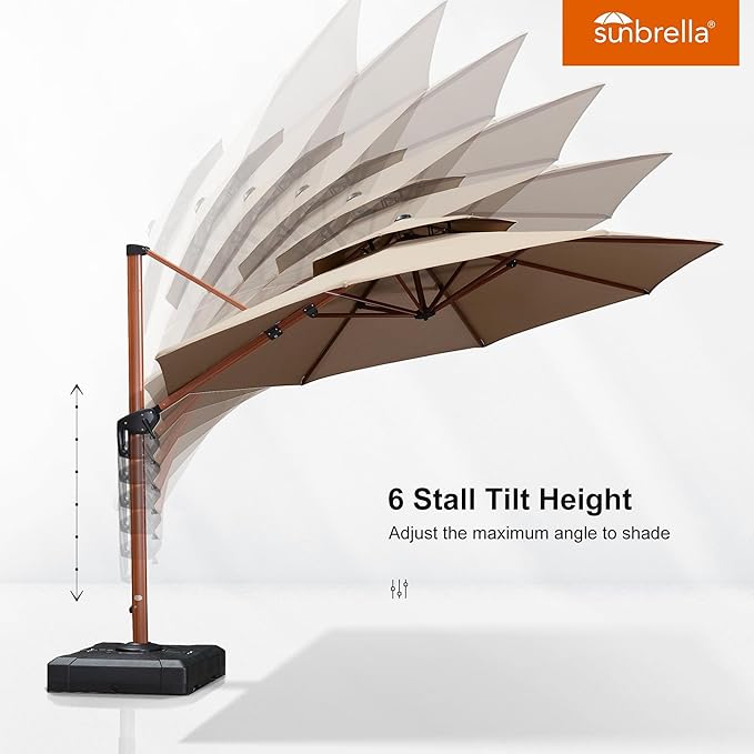 PURPLE LEAF 11ft Patio Umbrella Cantilever Umbrellas Outdoor Round Wood Umbrella Offset Umbrellas Heavy Duty Sun for Garden Deck Pool, Deep Beige