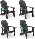 Adirondack Chairs Set of 4, All Weather Resistant Plastic Chairs with Cup Holder, 5 Easy Steps to Install, Outdoor Chairs for Patio, Garden, Backyard Deck, Lawn, Fire Pit - Black