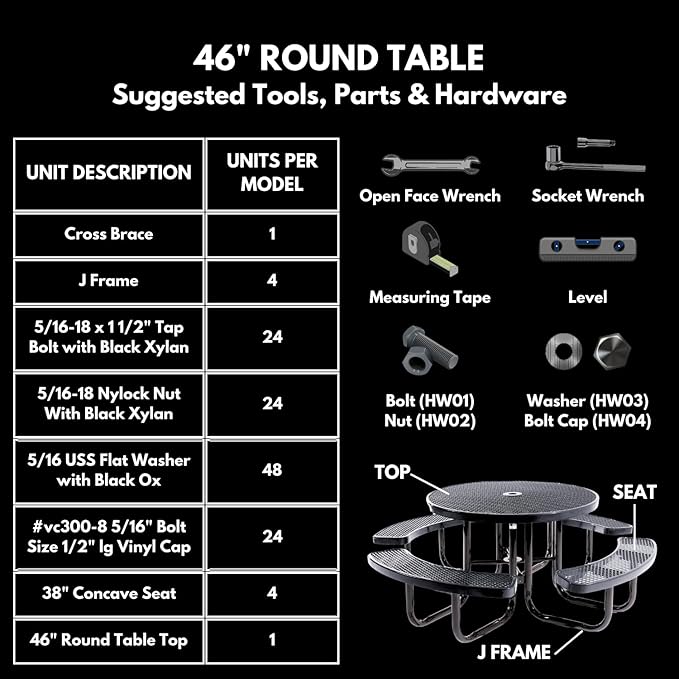 COATEDOUTDOORFURNITURE Heavy-Duty Portable Outdoor Picnic Table with Umbrella Hole, Punched Steel Commercial-Grade Patio Dining Furniture Made in America (46" Round Top, Dark Blue)